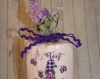Gnome Girl Toot Lavender and Lilac Toilet Paper  Embroidery Design Digital 4x4 and 5x7