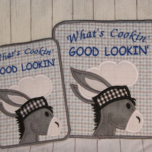 Donkey Chef Quilted Trivet Mug Rug Embroidery Digital Design 2 Sizes