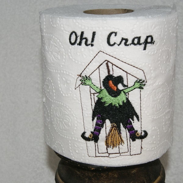 Toilet Paper Design Witch crashing into outhouse Oh! Crap Flying Embroidery Digital Design  Towel 4x4 5x7 Bathroom Decoration Halloween