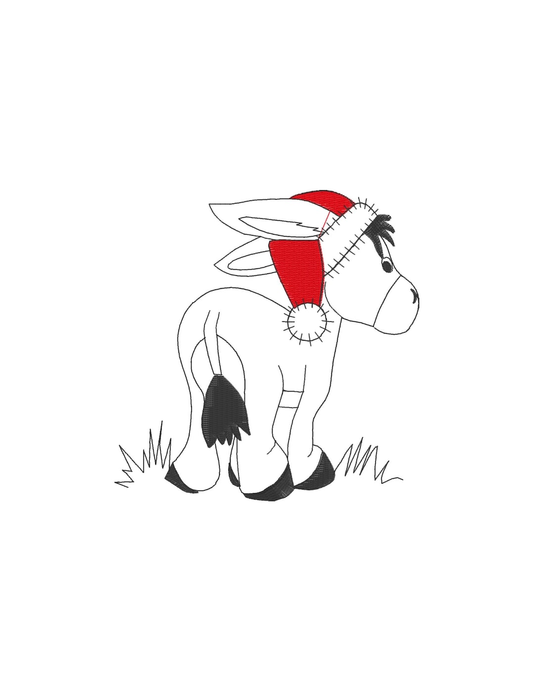 Donkey Santa Hat Christmas Felti and Donkey Outline 4x4 5x7 Embroidery