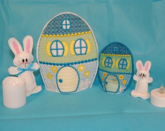 ITH Bunny Village House #4 Tea Light Covers for 4x4 and 5x7 Embroidery Design Easter