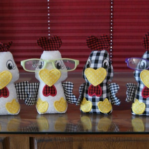 Chicken and Rooster Glasses Holder Sunglasses Stuffie Plush 5x7 Machine Embroidery Design ITH In The Hoop
