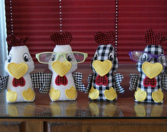 Chicken and Rooster Glasses Holder Sunglasses Stuffie Plush 5x7 Machine Embroidery Design ITH In The Hoop