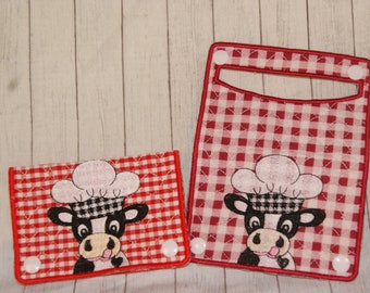 Cow Chef Towel Topper Holder Machine Embroidery Digital Design 5x7