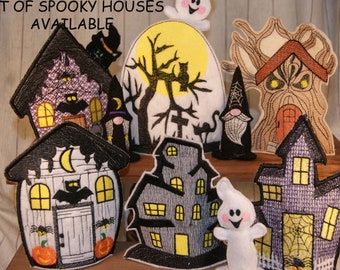ITH Spooky Village House Cottage Set for Light Cover Both Sizes 4x4 and 5x7  In The Hoop Embroidery Design