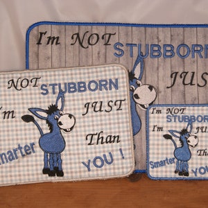 ロバの頑固なあなたより賢い鍋敷きマグラグ刺繍デジタルデザイン4サイズ