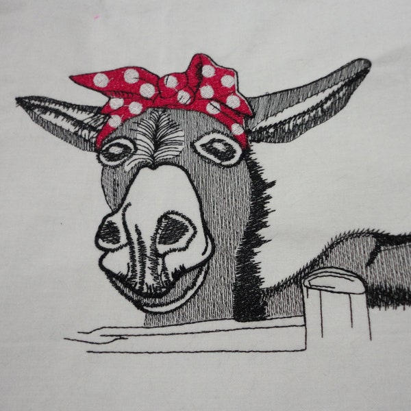 Donkey Fence Sketch Bandana Head Hanky Hankerchief Embroidery Digital Designs 4x4 5x7