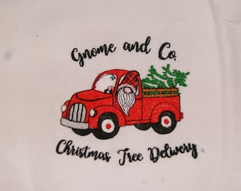 Gnomes Truck Christmas Tree Delivery Embroidery Designs Satin stitch applique  2 sizes