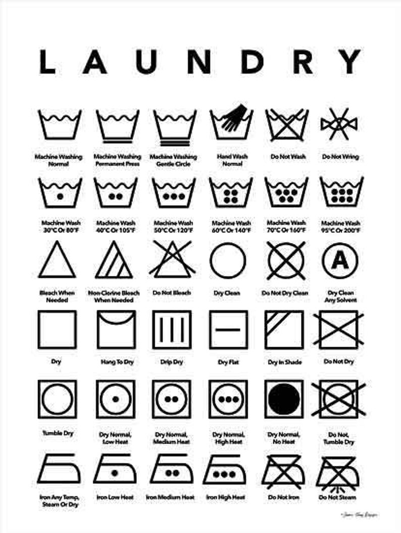 Laundry Symbols Laundry Sign Laundry Symbols Chart | Etsy