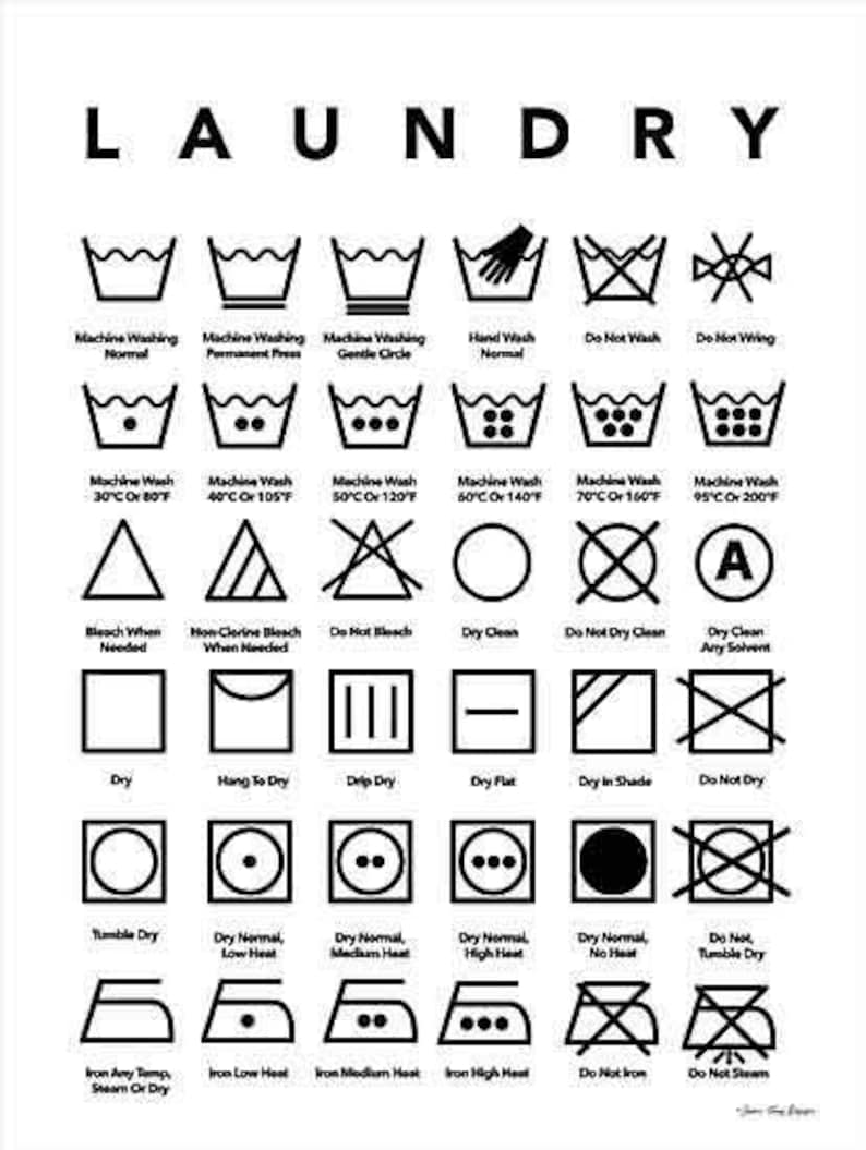 Laundry Symbols Laundry Sign Laundry Symbols Chart | Etsy