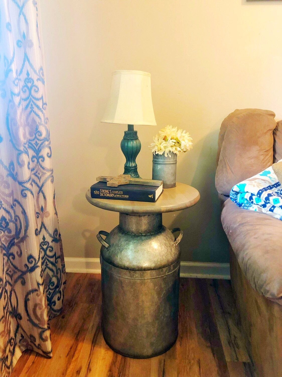 Milk Can end table wood end table cream milk can end table Etsy