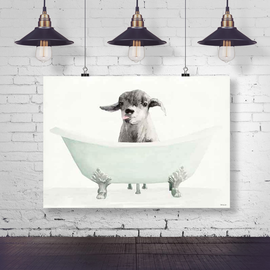 Goat in a Bathtub Goat Taking a Bath Bathroom Art Goat Etsy