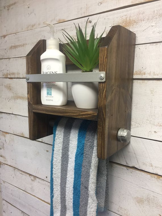 Chunky Shelf Bathroom Towel Rack Bar Wood Hand Holder Bath