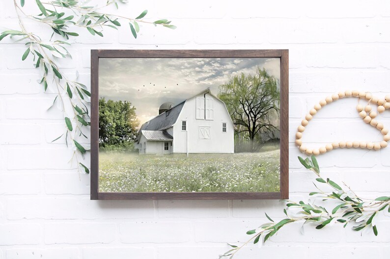 Barn Wall Art Barn Painting White Barn Print Landscape Etsy