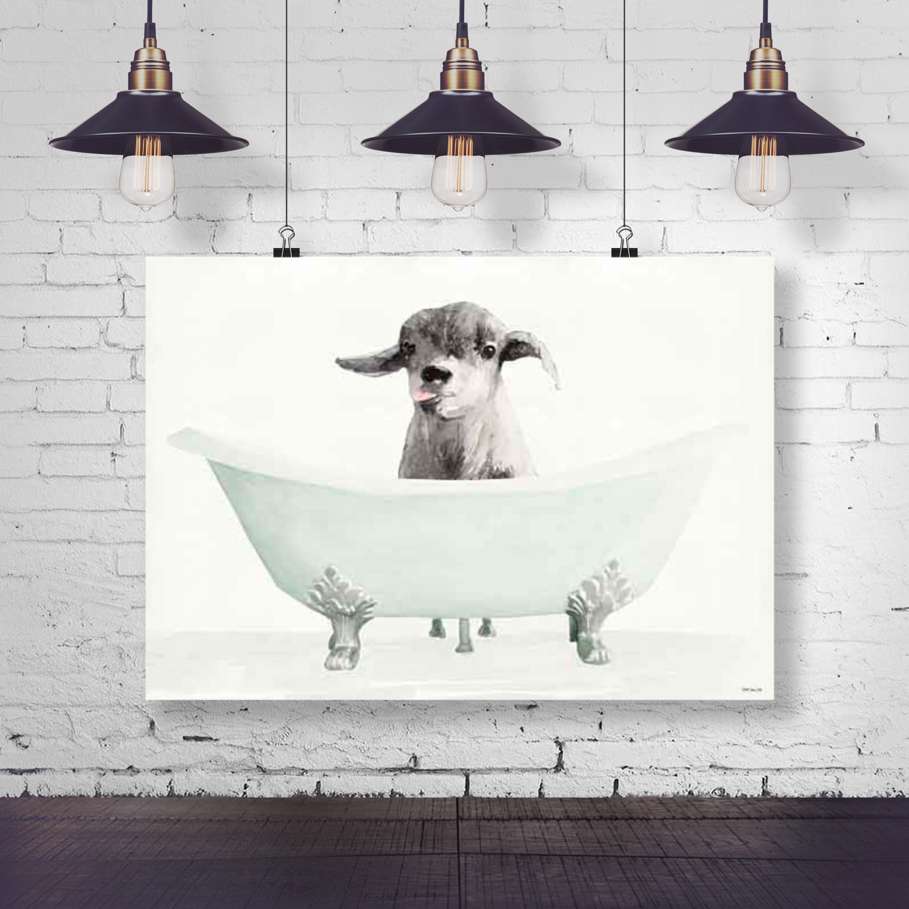 Goat in a Bathtub Goat Taking a Bath Bathroom Art Goat Etsy 日本
