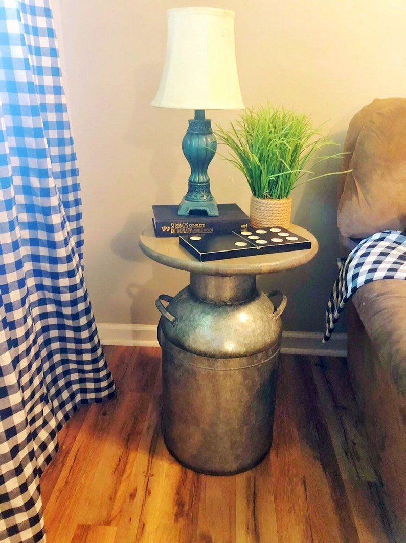 Milk Can end table wood end table cream milk can end table Etsy