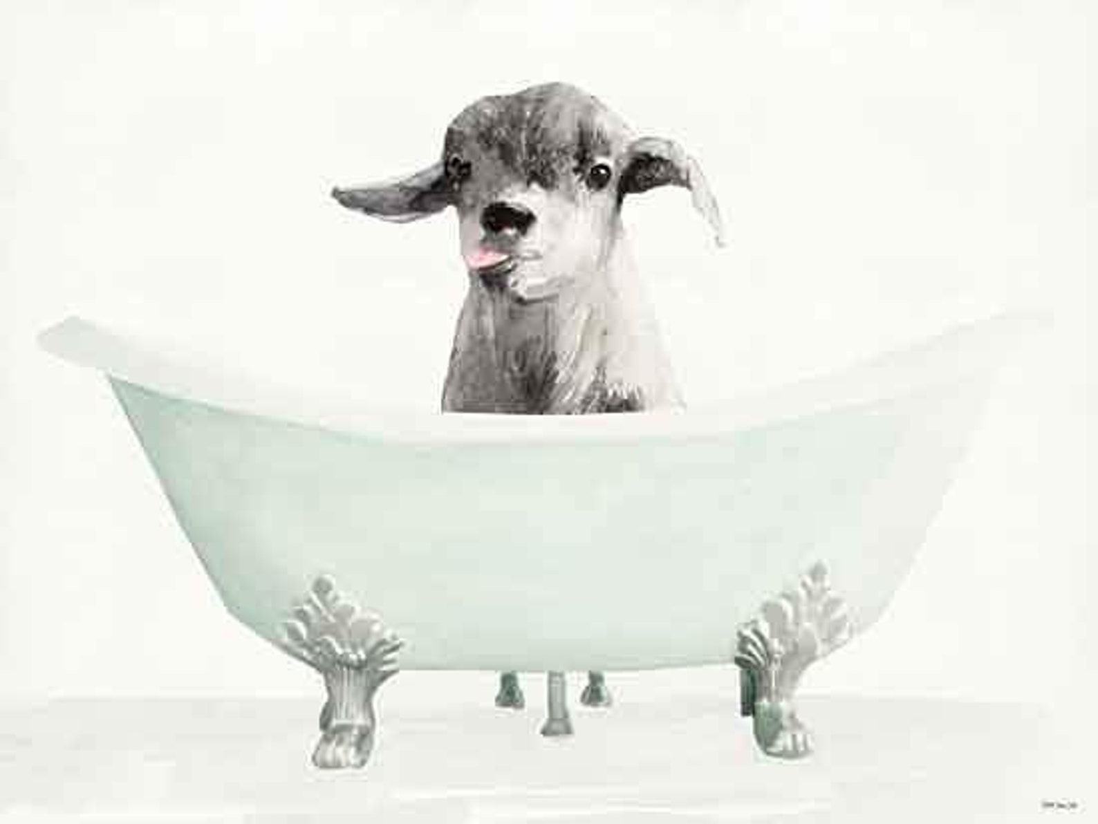 Goat in a Bathtub Goat Taking a Bath Bathroom Art Goat Etsy