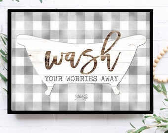 Antique Bathtub Print Wash your worries away Paper Print Funny Bathroom Print Toilet Print Bathroom Print Funny Bathroom Quote