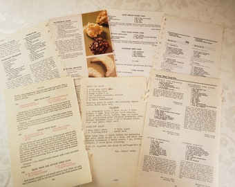 1/8 lb. Rare Vintage Recipe Pages, for Junk Journal, Old Cookbook Pages, Sheets from Antique Collection, Kitchen Journal, Mixed Media