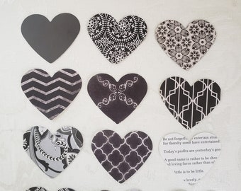 1/8 LB. Hearts Scrapbooking Black and White set large 2 1/3" punched cutouts hearts, heavy cardstock, for wedding, junk journals, tags