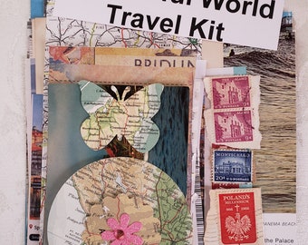 1/4 LB. TRAVEL SET Junk Journal Ephemera, world travels memories, brochures, map pieces