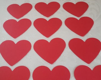 1/8 lb. Hearts RED set  large 2 1/3" punched cutouts of RED hearts, heavy cardstock, for wedding, junk journals, smashbook, cards.