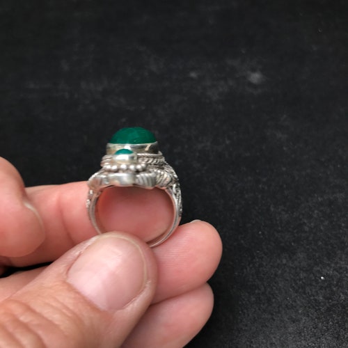 Sarda Sterling Silver Ornate shops Green Aventurine Agate Marquise Shaped Ladies Ornate .925 Ring