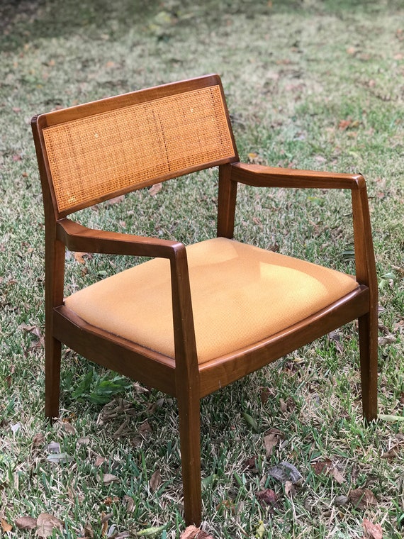 All Original Jens Risom Playboy Chair Cane Back With Orange Seat
