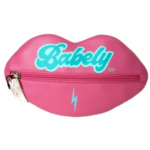 Pink Leather Lips Pouch, Pink Coin Purse, Handpainted Leather Pouch,