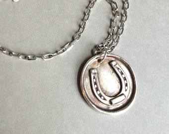 Horseshoe Necklace, Silver Horseshoe Necklace, Horseshoe Pendant, Silver Horsehoe Wax Seal, Horseshoe Medallion