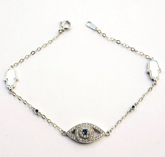 Sterling Silver Hamsa Freshwater Cultured Pearl Adjustable Bracelet 9  Religious Stretch Wrap: 39879126351941