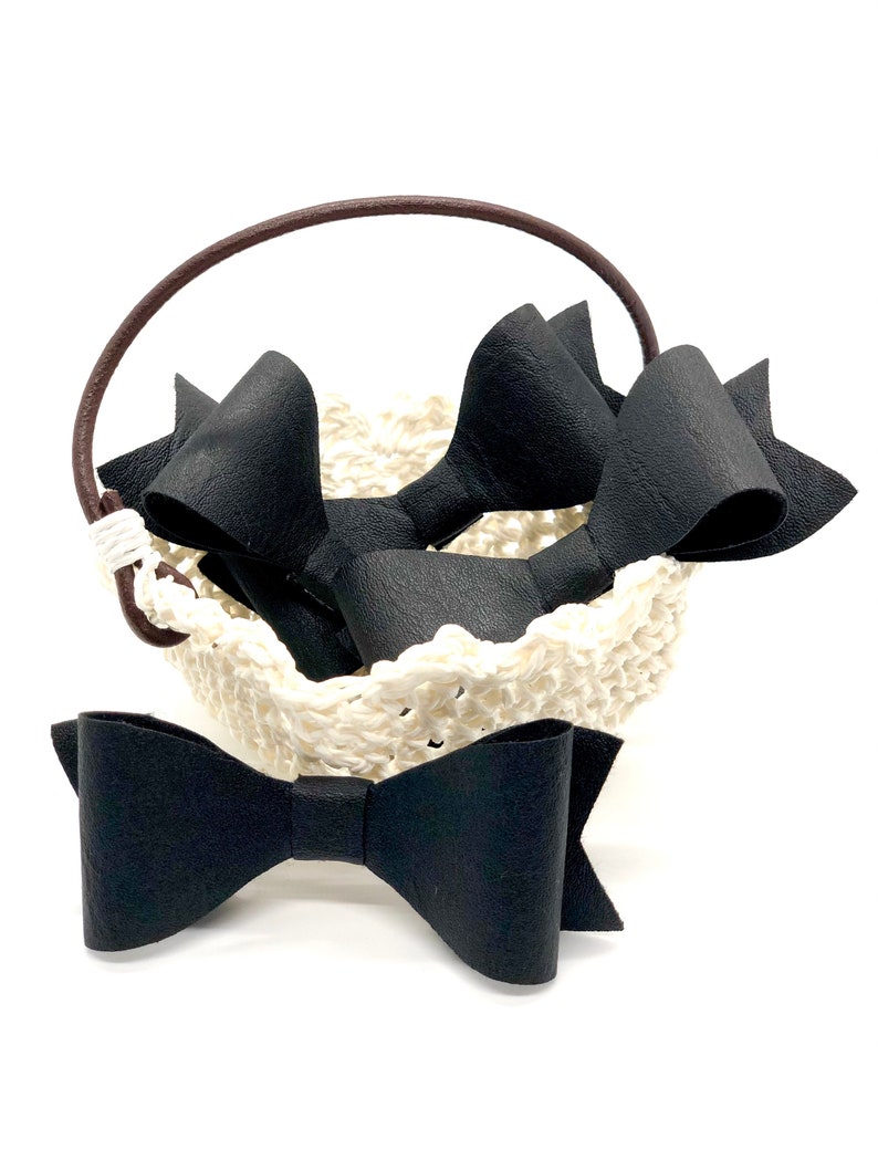 Black Faux Leather Bow Set