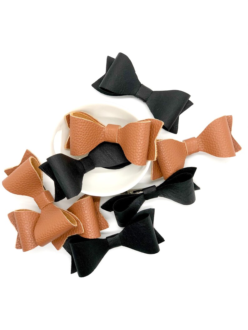 Black Faux Leather Bow Set