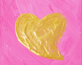 Miniature Painting Original Heart Painting 3 x 3 Gallery Wrap Canvas Kathleen Daughan Paintings from the Heart Gold Heart Table Art