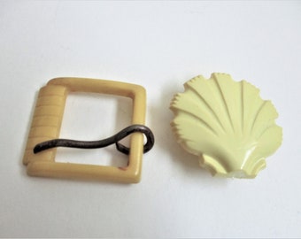 Lot of 2 Mid Century Vintage Belt Buckles Yellow Buckles One Fulll Buckle and One Half for Repurpose Sewing Jewelry Making Supplies