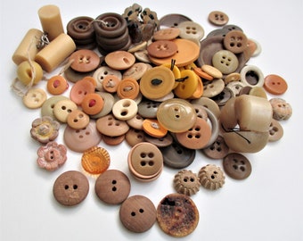 125+  Button Box Lot Vintage Warm Natural Gold Brown Color Palette Grandmother Button Sets Collectible Bakelite Wood Bone Sewing Supply