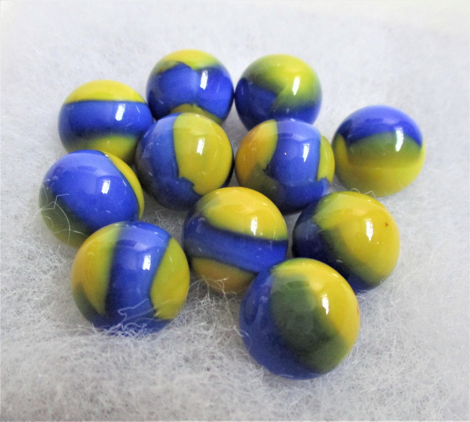 Vintage Art Glass Marbles 5 Blue Yellow Toy Marbles Etsy