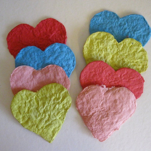 Paper Hearts Valentine Craft Supply Handmade Recycled Paper Card Making Red Blue Green 8 Artist Made Paper Hearts Art Destash Papermaking