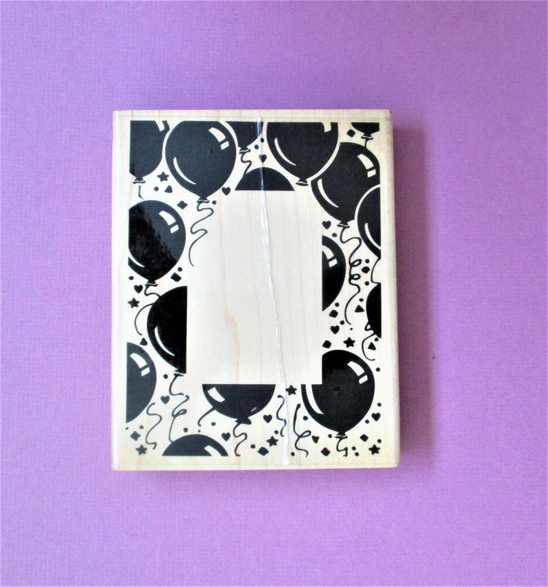 Large Party Invitation Rubber Stamp Balloon Frame Papercraft Destash Supply Diy Birthday Stamping Wood Mount