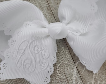 Hårrosetter med öglor och monogram - Broderad hårrosett - Personliga rosetter - Påskhårrosetter - Vårhårrosetter - Rosetter för bebisar - Anpassad rosett