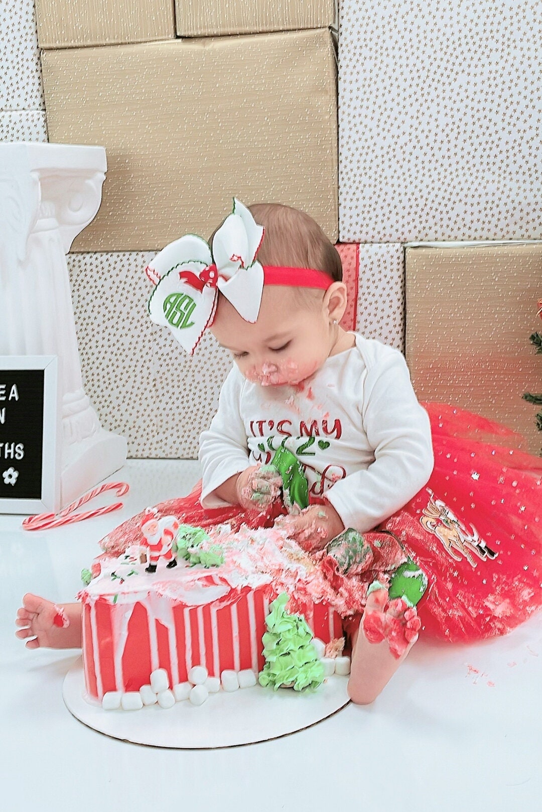 Santa Hat monogrammed hairbow- moonstitched Hairbows-personalized hairbow-Christmas hairbow- Santa bow- monogrammed bow- custom hairbow- bow