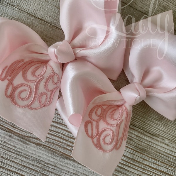 Satin Hairbow- With monogram- Easter Hairbows- Special Occasion Bows- Wedding Hairbows-Double faced Satin Hairbows- Baby Hairbows- hairbows-