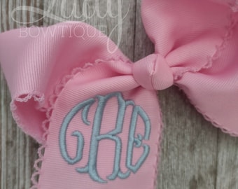Moonstitch Monogrammed Hairbows- Embroidered Hairbow- Personalized Bows- Headband bows for baby- School hair bows- Custom bows for baby girl