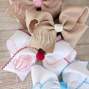 Moonstitch Monogrammed Hairbows- Embroidered Hairbow- personalized Bows- Easter Hairbows-Spring Hairbows- bows for babies- Custom hair bows- image 3