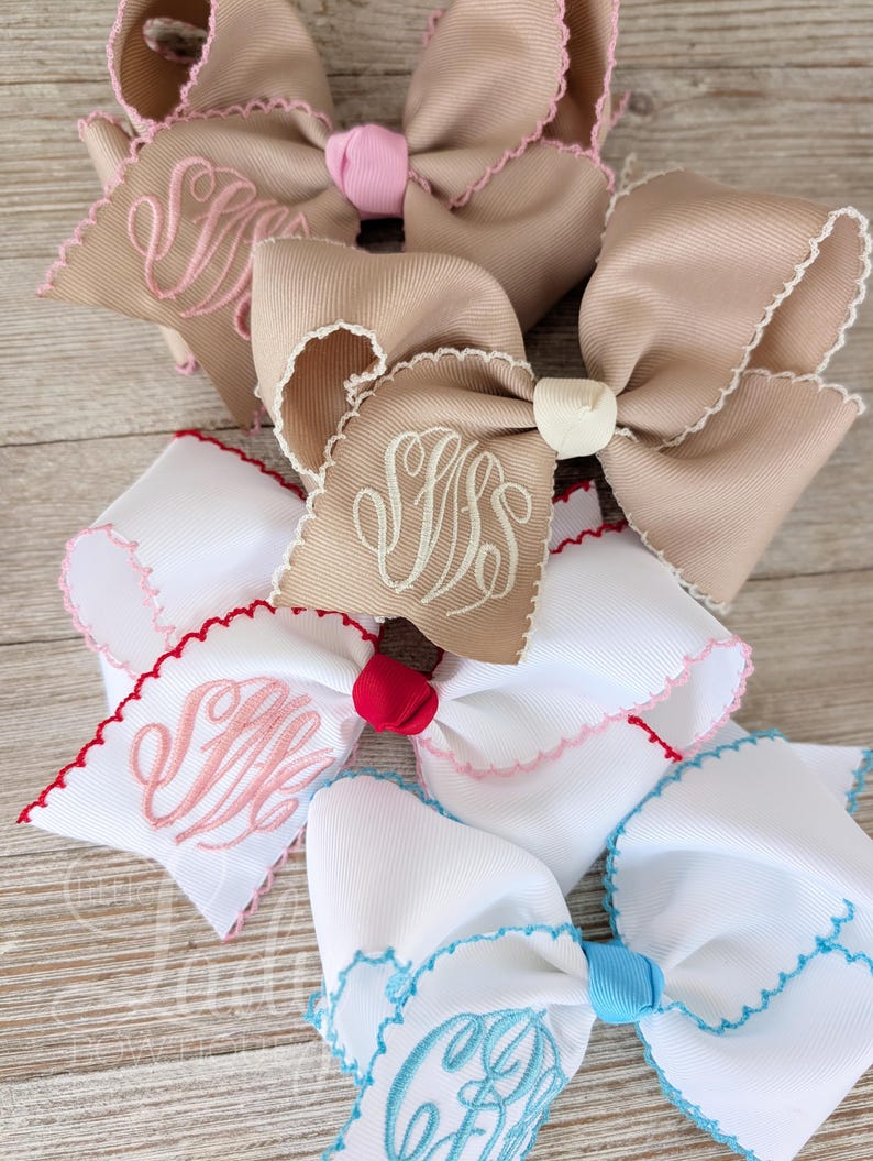 Moonstitch Monogrammed Hairbows- Embroidered Hairbow- personalized Bows- Easter Hairbows-Spring Hairbows- bows for babies- Custom hair bows- image 3