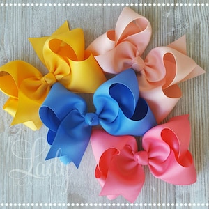 Ribbon Hair Bow Bundle – Peach, Watermelon, Blue, Yellow