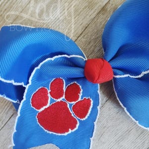 Paw print hairbow-School hairbow-back to school bows-school mascot hairbow -custom hairbow-embroidered hairbow-moonstitch hairbow-pawprint--