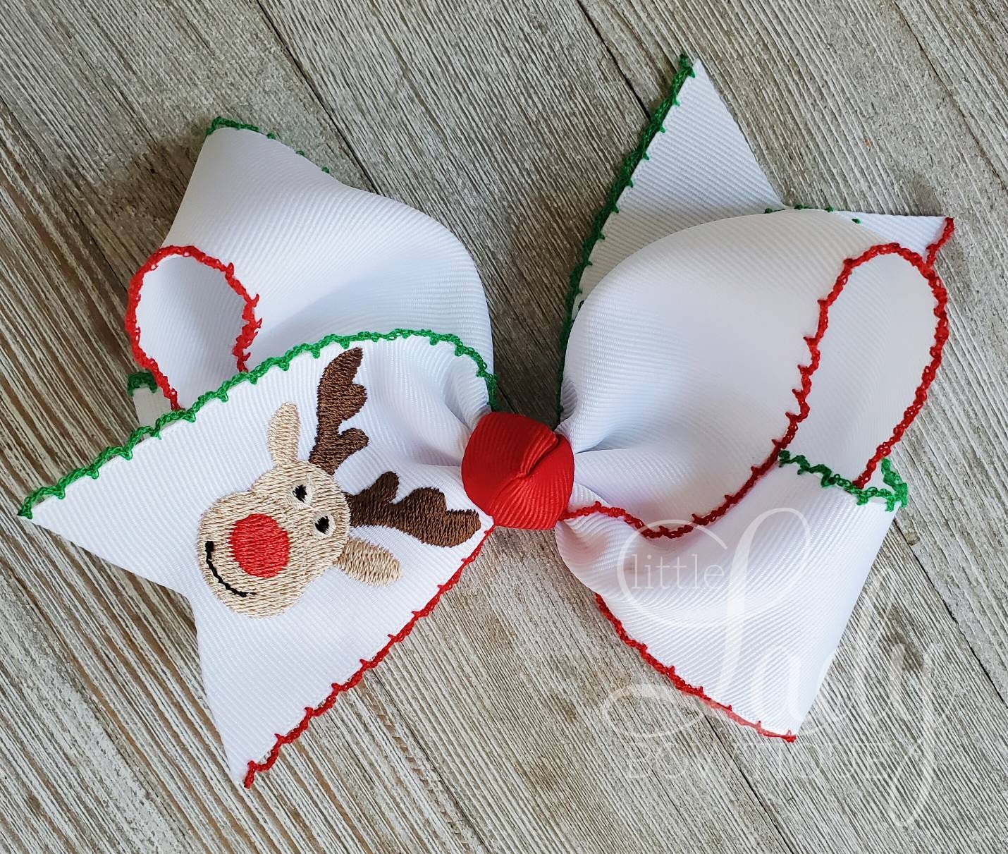 Embroidered Christmas bows-Santa hairbow-Reindeer hairbow-Snowman Hairbow- custom hairbows-hoilday hairbows- moonstitch hairbows- hair-bow--