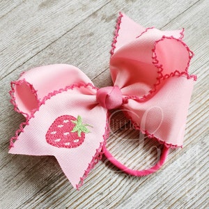 Strawberry hair-bow- Embroidered hair bow-custom hairbow -moonstitch hair-bow- summer bow- custom bow -custom hairbow-embroidered hairbow---