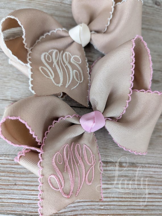 Moonstitch Monogrammed Hairbows- Embroidered Hairbow- personalized Bows- Easter Hairbows-Spring Hairbows- bows for babies- Custom hair bows-